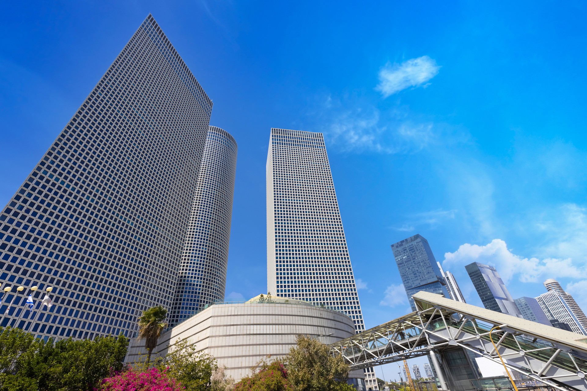 Israel, Tel Aviv financial business district skyline with shopping malls and high tech offices